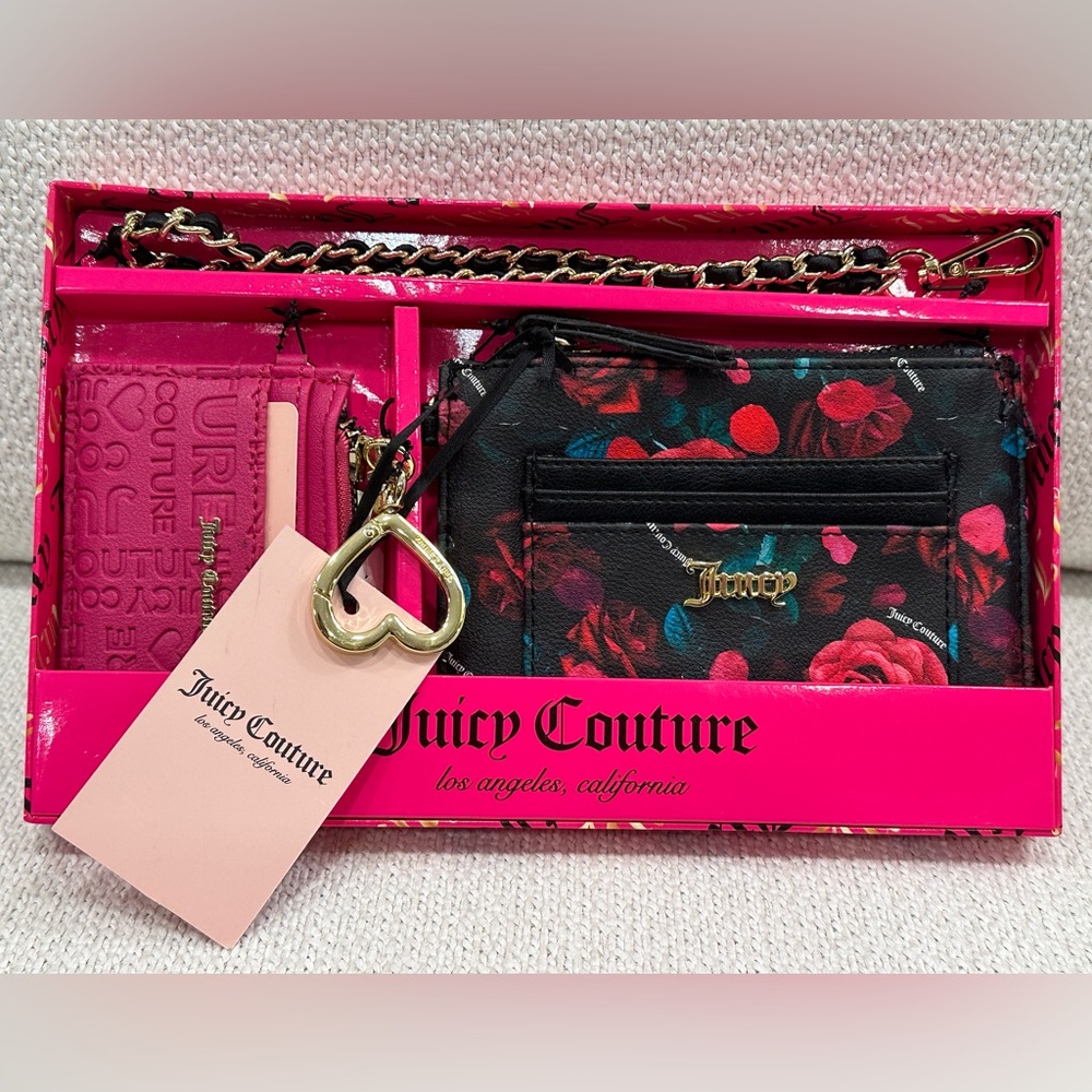 Juicy Couture Gift Set~Black & Pink Wristlet & Pink Card Holder~New in Box~$69